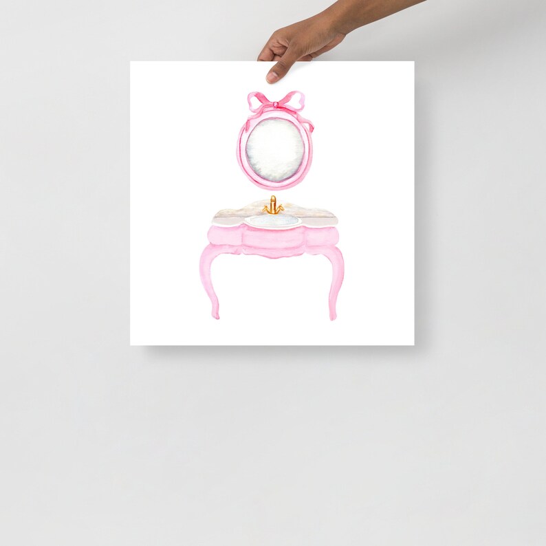Pink Bow Bathroom Vintage Art Print, Set Of 2 Watercolor Bathroom, Bow Wall Art, Girls Bathroom Decor, Spa Beauty Art, Gift For Her