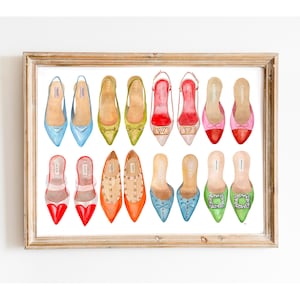 Designerschoenen Kunstafdruk, modekunst, aquarel, cadeau voor haar, luxe poster