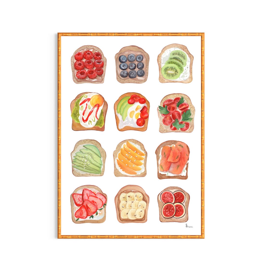 Toast Watercolor Print Breakfast Kitchen Wall Decor Food Illustration ...