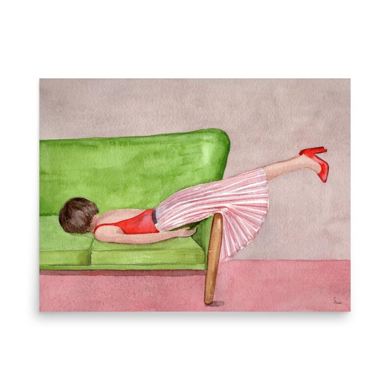 Woman Resting On Sofa, Watercolor Painting, Girls Bedroom Decor, Relaxation Art, Sleep Wall Art