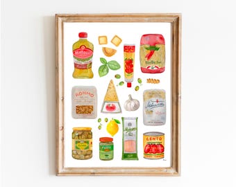 Pasta Art Print, Watercolor Painting, Italian Kitchen Wall Art, Pastina Pasta Print, Spaghetti Poster, Food Illustration, Gift For Her