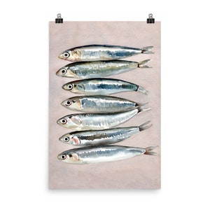 Sardines Wall Art, Watercolor Sardines, Sardine Art Poster, Fish Still Life, Gift Sardines, Gift For Kitchen, Trendy Wall Art, Fish Print