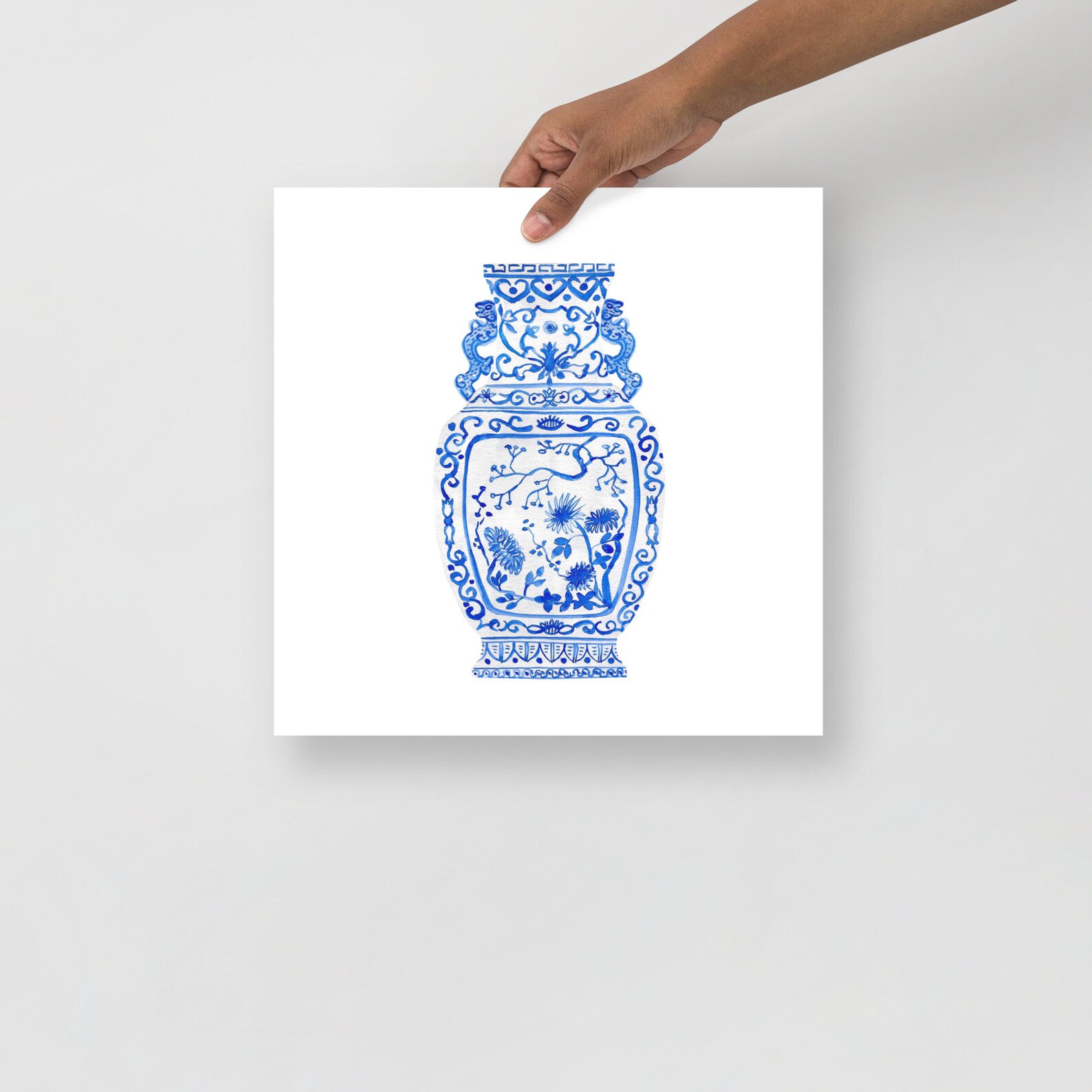 Blue and White Ginger Jar Vase Set of 3 Watercolor Rabbit Etsy