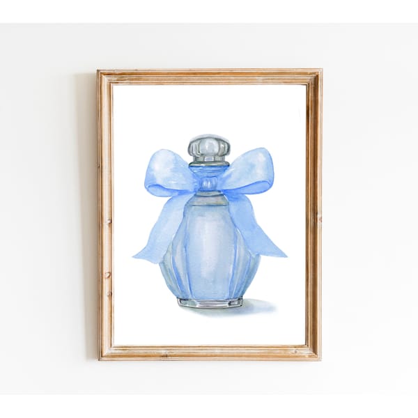 Blue Perfume Art Print, Watercolor Painting, Fashion Perfume Art, Trendy Pop Art, Girly Fashion Art, Bedroom Decor, Vintage Illustration