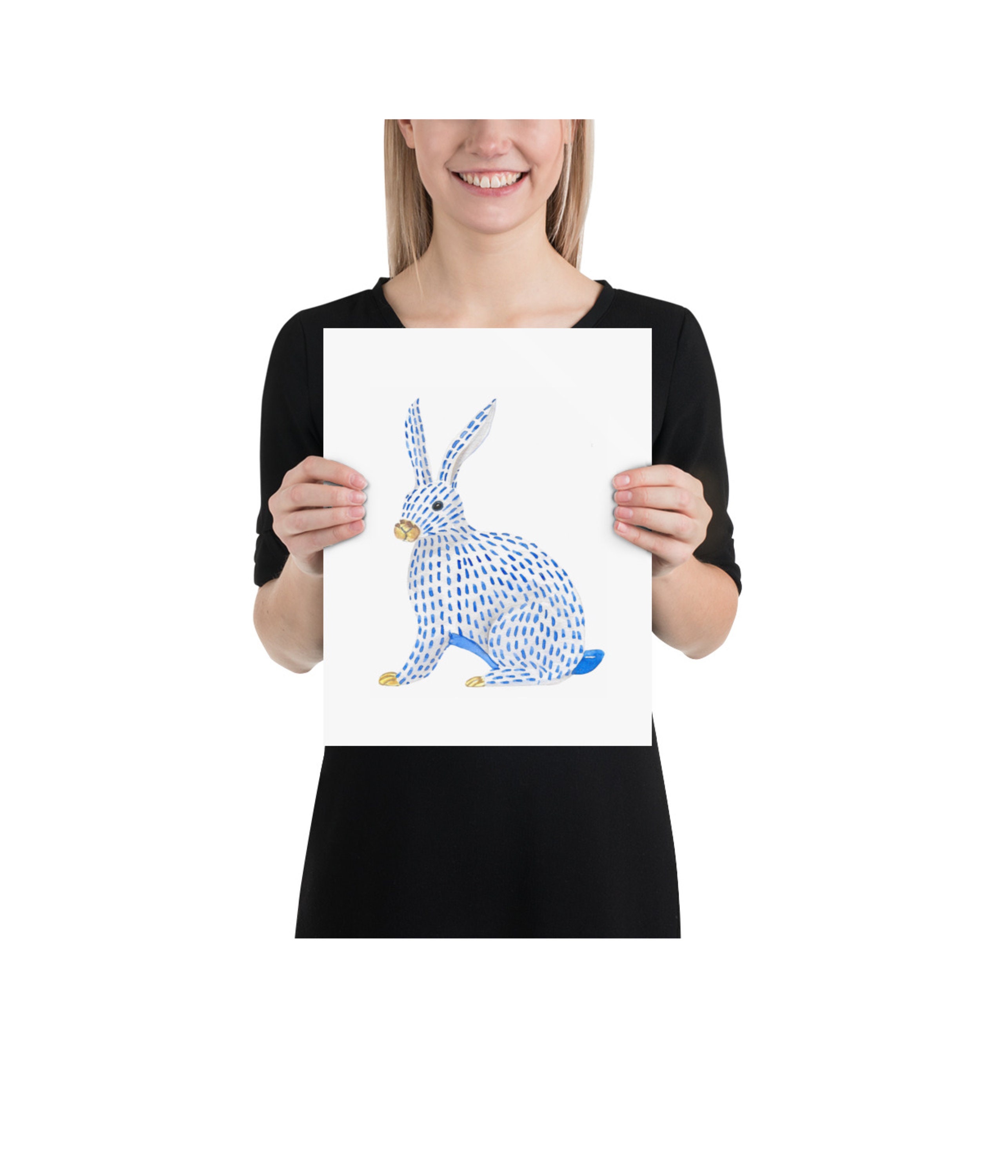 Blue and White Ginger Jar Vase Set of 3 Watercolor Rabbit Etsy