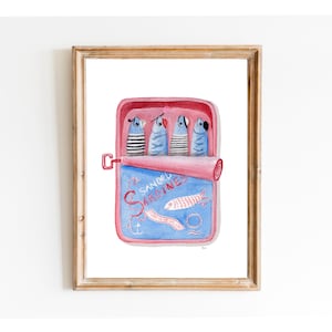 Sardine Print, Tinned Fish Print, Kitchen Decor, Vintage Food Art, Gift For Foodie, Trendy Kitchen Art, Bright Colorful Art, Sardine Print