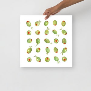 Olive Branch Watercolor Painting, Olive Wall Art, Italy Wall Art, Kitchen Poster, Green Food Art, Olive Kitchen Decor, Minimal Plant Print
