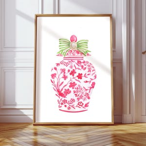 Aquarell Rosa Chinoiserie Ingwerglas Vase Drucken Kunst Für Wohnzimmer Vintage Kunst Asiatische Vase Kunst Ingwerglas Kunstdruck China Vase Kunst Poster