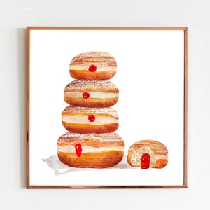 Donut Art Print, Dessert Painting, Donut Watercolor, Breakfast Art, Food Illustration, Donut Food Print,Donut Picture Wall Art Print Poster