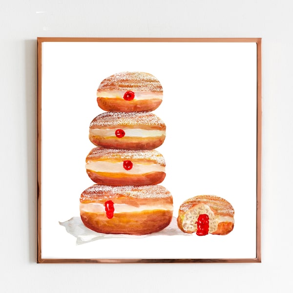 Donut Art Print, Dessert Painting, Donut Watercolor, Breakfast Art, Food Illustration, Donut Food Print,Donut Picture Wall Art Print Poster