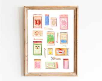 Matchbox Print Watercolor Painting, Game Room Art, Trendy Print Fun, Girly Wall Art, Matchbox Artwork, Bow Print, Cool Girl Core, Trendy Art