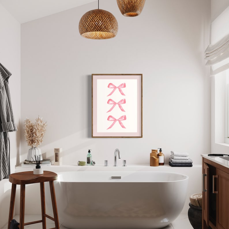 Pink Bow Painting Art Print Watercolor Bow Pink and White - Etsy