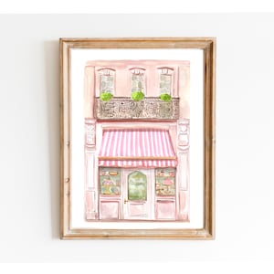 French Patisserie Bakery Art Print, Watercolor Painting, Paris Food Art, Sweet Shop Art Print, Pastel Kitchen Decor, Cute City Art Print