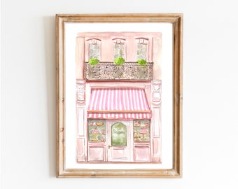 French Patisserie Bakery Art Print, Watercolor Painting, Paris Food Art, Sweet Shop Art Print, Pastel Kitchen Decor, Cute City Art Print