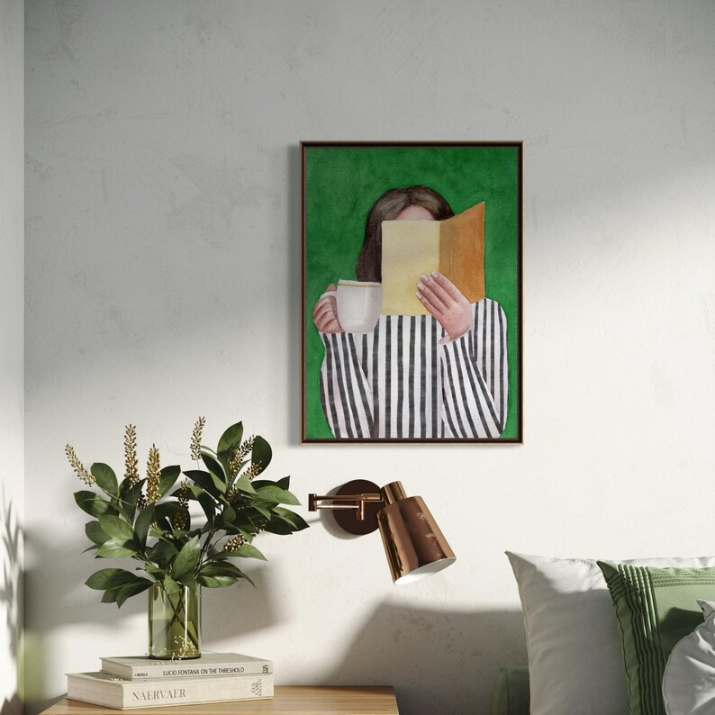 Woman Reading Emerald Green Art Print, Modern Reading Woman Art, Abstract Woman Portrait, Contemporary Style Wall Art, Watercolor Painting image 11