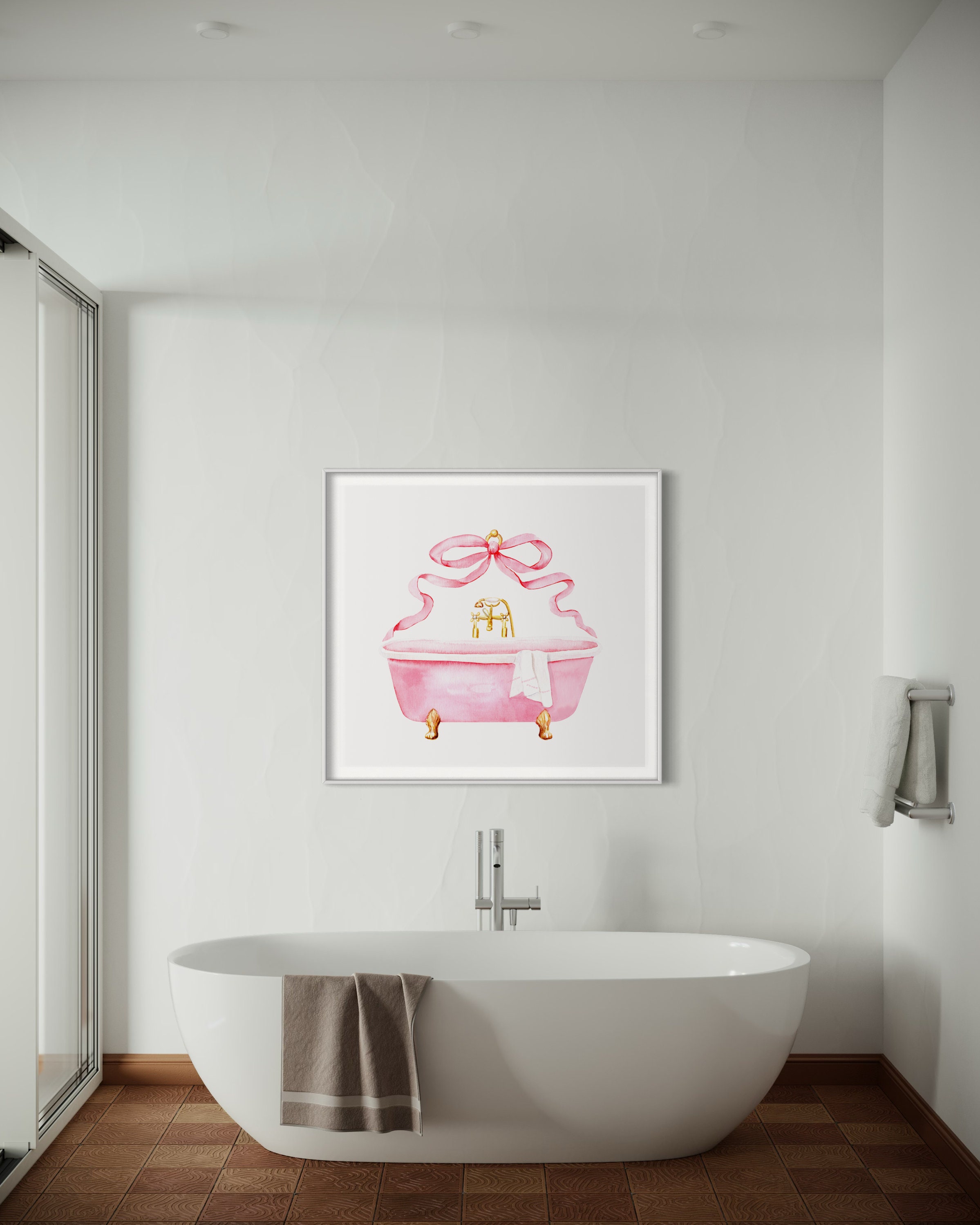Pink Bathroom Vintage Bow Art Print, Watercolor Painting, Retro ...