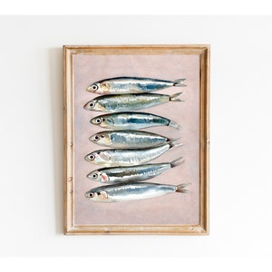 Sardines Wall Art, Watercolor Sardines, Sardine Art Poster, Fish Still Life, Gift Sardines, Gift For Kitchen, Trendy Wall Art, Fish Print