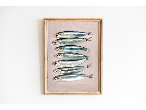 Sardines Wall Art, Watercolor Sardines, Sardine Art Poster, Fish Still Life, Gift Sardines, Gift For Kitchen, Trendy Wall Art, Fish Print