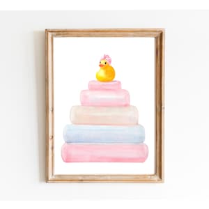 Cute Rubber Duck Bathroom Wall Art, Duck Print Bath, Nursery Art, Light Pink Bathroom, Baby Room Wall Art, Duck In Towel Art Print