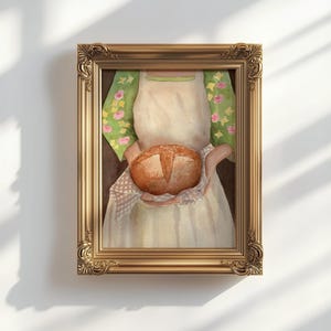Natura morta di pane da cucina vintage, arte murale rustica da cucina, stampa di cottura del pane, arte del pane, stampa di pittura country