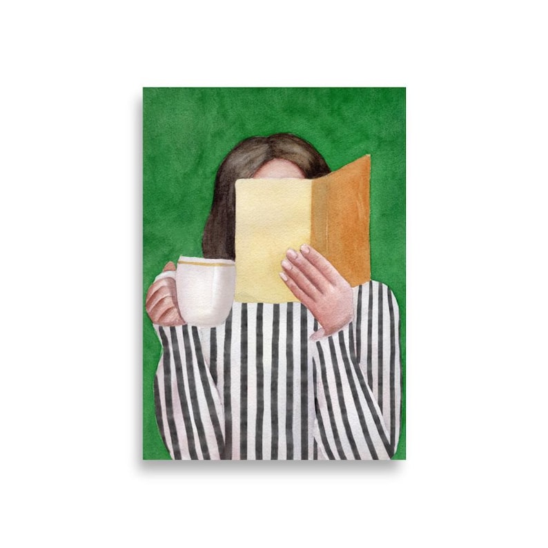 Woman Reading Emerald Green Art Print, Modern Reading Woman Art, Abstract Woman Portrait, Contemporary Style Wall Art, Watercolor Painting