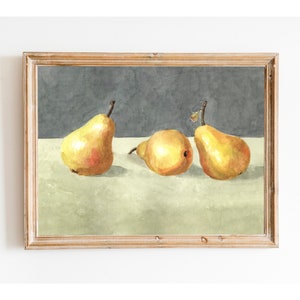 Dipinto di pere, natura morta vintage, cucina della fattoria, stampa artistica vintage, poster minimalista, arte per la cucina, dipinto di frutta, stampa artistica astratta