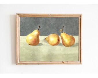 Pear Painting,Vintage Still Life, Farmhouse Kitchen, Vintage Art Print,Minimalist Poster, Art For Kitchen, Fruit Painting,Abstract Art Print