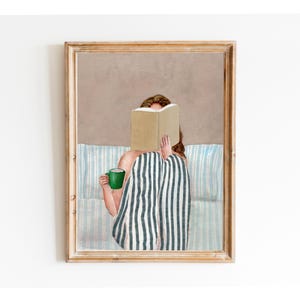 Minimalist Woman Reading Book Wall Art, Watercolor Painting, Book Lover Gift, Modern Wall Art, Abstract People Art, Contemporary Art