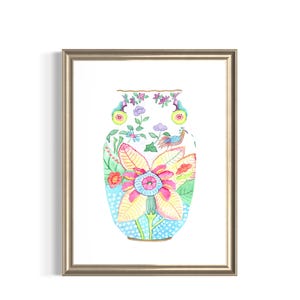 Chinoiserie Vase Art Watercolor Painting Chinoiserie Chic Asian Art Print Ginger Jar Art Vintage Chinoiserie Wall Art Print Floral Decor Art
