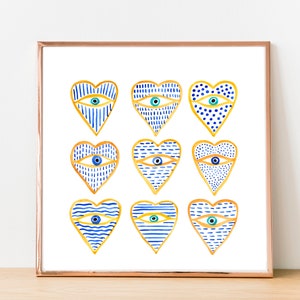 Impressão de mau-olhado, arte de mau-olhado azul, pôster de Nazar, decoração de parede de mau-olhado turco, impressão de arte de olho abstrato boho, pôster de arte de parede com símbolo de proteção