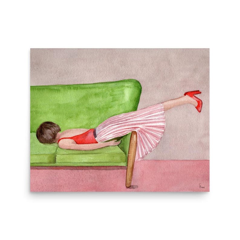 Woman Resting On Sofa, Watercolor Painting, Girls Bedroom Decor, Relaxation Art, Sleep Wall Art
