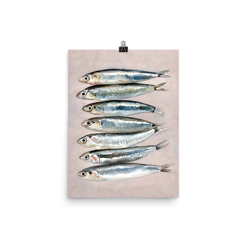 Sardines Wall Art, Watercolor Sardines, Sardine Art Poster, Fish Still Life, Gift Sardines, Gift For Kitchen, Trendy Wall Art, Fish Print