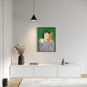 Woman Reading Emerald Green Art Print, Modern Reading Woman Art, Abstract Woman Portrait, Contemporary Style Wall Art, Watercolor Painting image 10