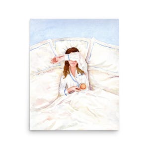 Woman Coffee Print, Woman Drinking In Bed Print, Feminist Poster, Bedroom Wall Art, Coffee Gift, Bar Cart Print, Girl With Coffee
