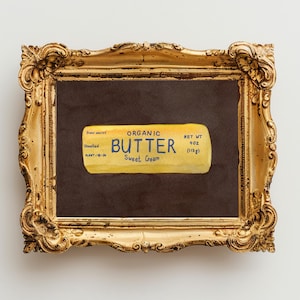 Butter Print, Watercolor Butter Painting, Kitchen Wall Art, Food Still Life Print, Dark Brown Background, Vintage Cooking Poster
