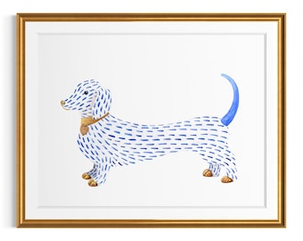 Dachshund Art Print, Watercolor Sausage Dog Wall Art