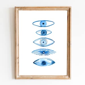 Impressão de mau-olhado, pôster de Nazar, mau-olhado azul, decoração de parede de mau-olhado, desenho de olho abstrato, impressão de arte de olho boho, pôster de arte de mau-olhado turco, melhor presente