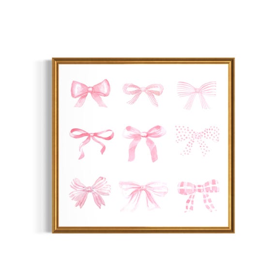Pink Bow Watercolor Painting, Light Soft Pastel, Baby Girl Print, Little Girl Nursery, Baby Bow Art, Pink Bow Print, Baby Girl Gift Art