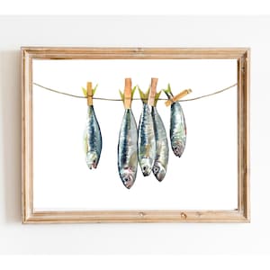 Fish Still Life, Sardines Print, Sardines Painting, Kitchen Art Print, Fish Decor, Minimalist Painting, Fish Artwork,Nautical Art Print