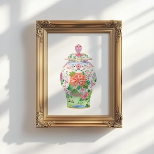 Chinoiserie Ginger Jar Vase Aquarell Malerei Pink Ginger Jar Print Geschenk Für Sie Französische Landkunst Chinoiserie Print Ginger Jar Poster