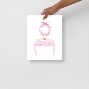 Pink Bow Bathroom Vintage Art Print, Set Of 2 Watercolor Bathroom, Bow Wall Art, Girls Bathroom Decor, Spa Beauty Art, Gift For Her