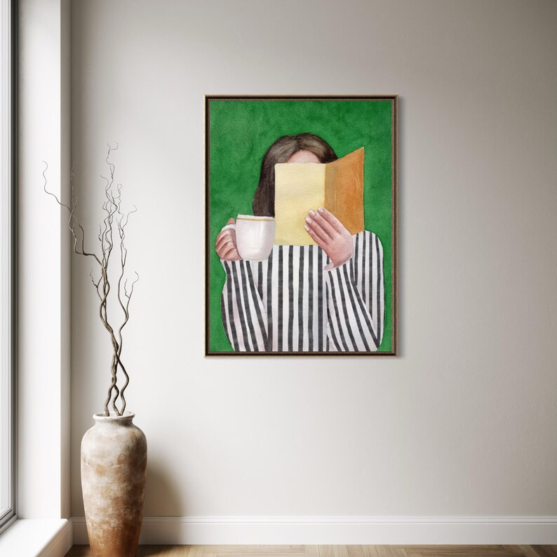 Woman Reading Emerald Green Art Print, Modern Reading Woman Art, Abstract Woman Portrait, Contemporary Style Wall Art, Watercolor Painting image 14