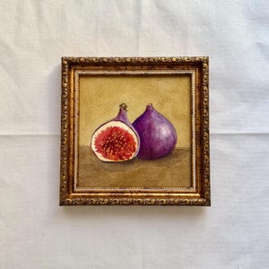 Natura morta di fichi incorniciata, dipinto ad acquerello originale, piccola opera d'arte, arredamento da fattoria francese, dipinto fatto a mano, arte murale rustica per cucina