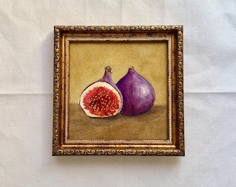 Feigen Stillleben Original Aquarell Gemälde Eingerahmt Rustikale Küche Wandkunst