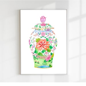 Chinoiserie Ginger Jar Vase Aquarell Malerei Pink Ginger Jar Print Geschenk Für Sie Französische Landkunst Chinoiserie Print Ginger Jar Poster
