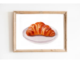 Croissant Watercolor Painting, Croissant Wall Art, French Bakery Print, Coffee Corner Decor, Kitchen Decor, Croissant Print, Breakfast Print