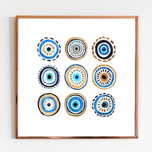 Evil Eye Print Blau Evil Eye Nazar Poster Evil Eye Wand Dekor Abstraktes Auge Zeichnung Boho Auge Kunstdruck Türkisch Evil Eye Art Poster