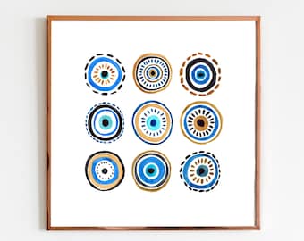 Evil Eye Print Blue Evil Eye Nazar Poster Evil Eye Wall Decor Abstract Eye Drawing Boho Eye Art Print Turkish Evil Eye Art Poster