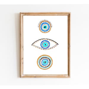 Impressão de mau-olhado, mau-olhado azul, pôster de Nazar, decoração de parede de mau-olhado, olho azul abstrato, impressão de arte de olho boho, pôster de arte de mau-olhado turco