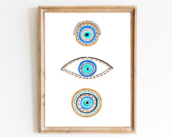 Evil Eye Print,Blue Evil Eye, Nazar Poster, Evil Eye Wall Decor, Abstract Blue Eye, Boho Eye Art Print, Turkish Evil Eye Art Poster